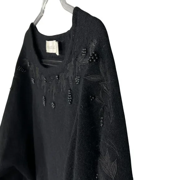 Robert Scott Women L Black Embroidered Beaded Lambswool Angora Sweater Fairygoth - Picture 7 of 16